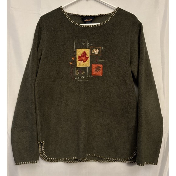 Woolrich Tops - Woolrich Vintage 90's women's Green Fleece Fall Theme Blanket Stitching Shirt M